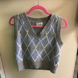 Pink Rose Gray and Blue Argyle V-Neck Sweater Vest